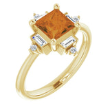 Square Citrine & Diamond Accented Ring in Gold and Platinum