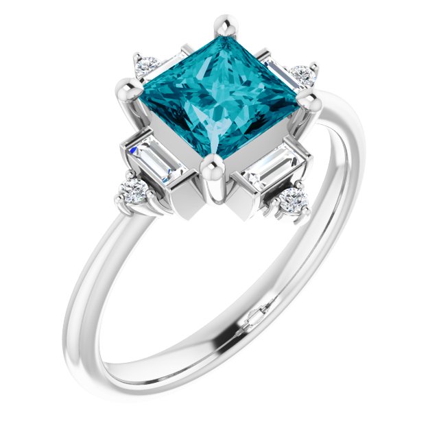 Square London Blue Topaz & Diamond Accented Ring in White Gold