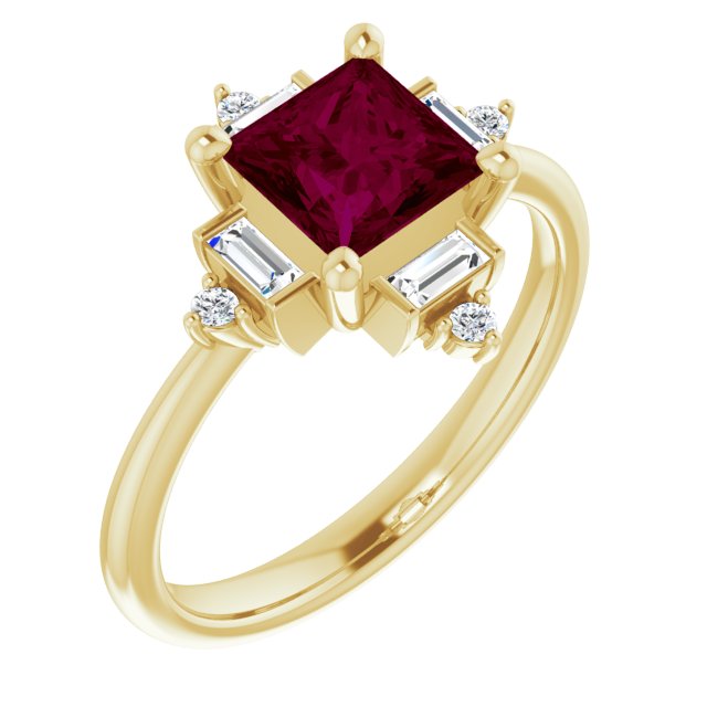Square Rhodolite Garnet & Diamond Accented Ring in Yellow Gold