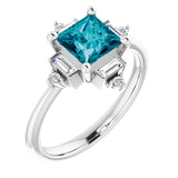 Square London Blue Topaz & Diamond Accented Ring in Platinum