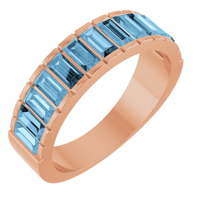 Straight Baguette Sky Blue Topaz Multi Stone Ring in Rose Gold