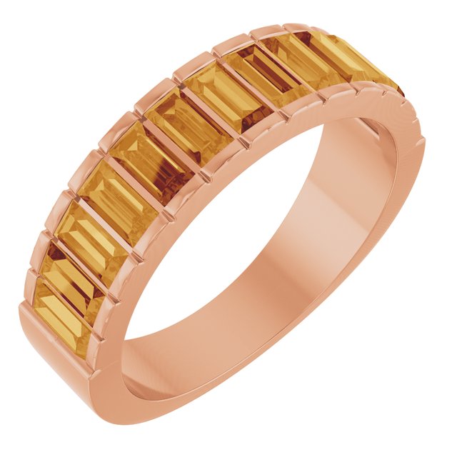 Straight Baguette Citrine Multi Stone Ring in Gold and Platinum