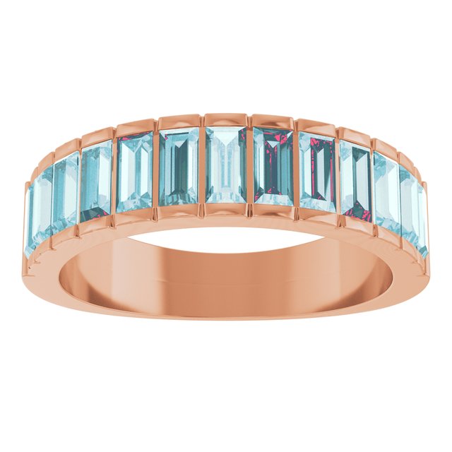 Straight Baguette Sky Blue Topaz Multi Stone Ring in Rose Gold