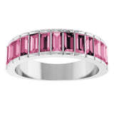 Straight Baguette Pink Tourmaline Multi Stone Ring in Platinum