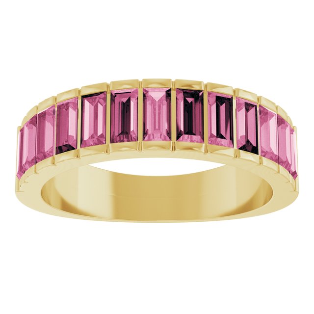Straight Baguette Pink Tourmaline Multi Stone Ring in Yellow Gold
