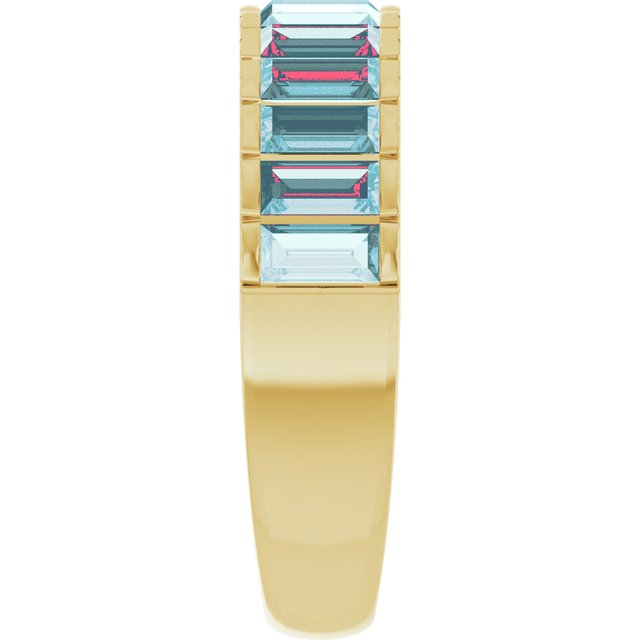 Straight Baguette Sky Blue Topaz Multi Stone Ring in Yellow Gold
