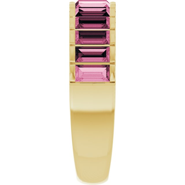 Straight Baguette Pink Tourmaline Multi Stone Ring in Yellow Gold