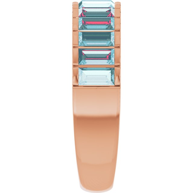 Straight Baguette Sky Blue Topaz Multi Stone Ring in Rose Gold