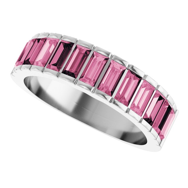 Straight Baguette Pink Tourmaline Multi Stone Ring in Platinum