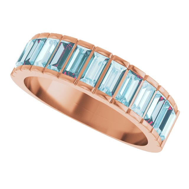 Straight Baguette Sky Blue Topaz Multi Stone Ring in Rose Gold