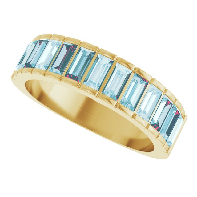 Straight Baguette Sky Blue Topaz Multi Stone Ring in Yellow Gold