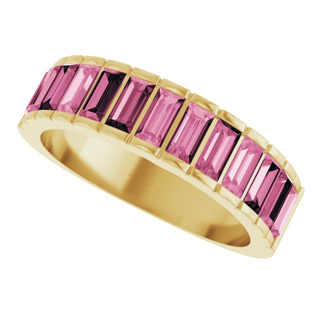Straight Baguette Pink Tourmaline Multi Stone Ring in Yellow Gold