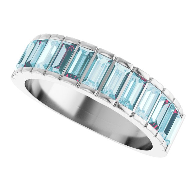 Straight Baguette Sky Blue Topaz Multi Stone Ring in White Gold