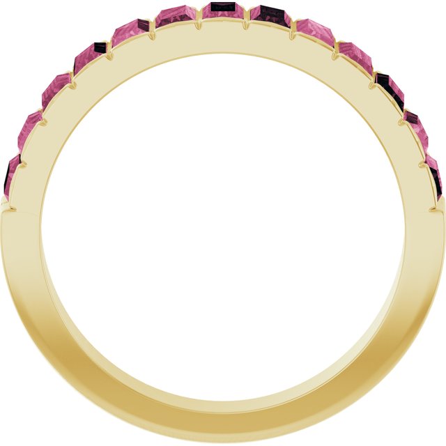 Straight Baguette Pink Tourmaline Multi Stone Ring in Yellow Gold