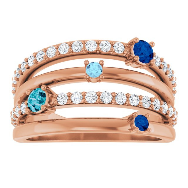 Round Blue Multi-Gemstone & Diamond Ring in Gold and Platinum | n/a