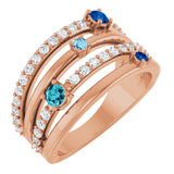 Round Blue Multi-Gemstone & Diamond Ring in Gold and Platinum | n/a