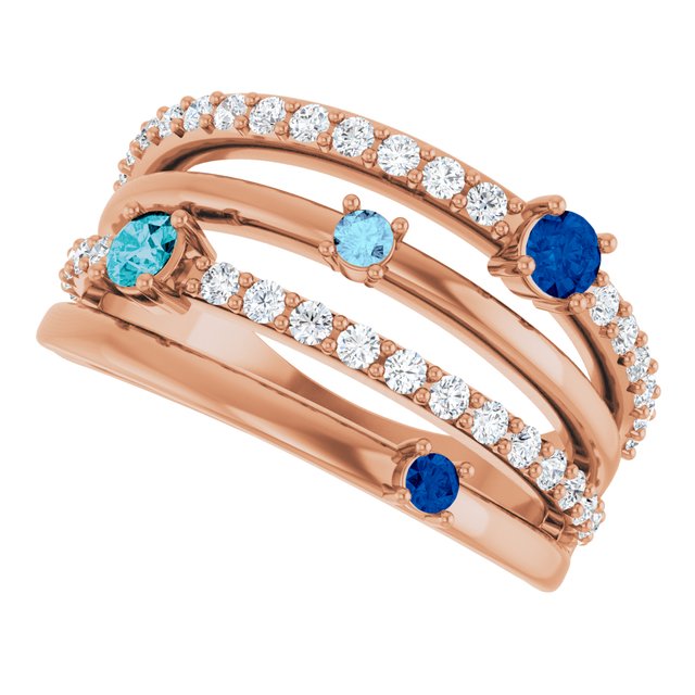 Round Blue Multi-Gemstone & Diamond Ring in Gold and Platinum | n/a