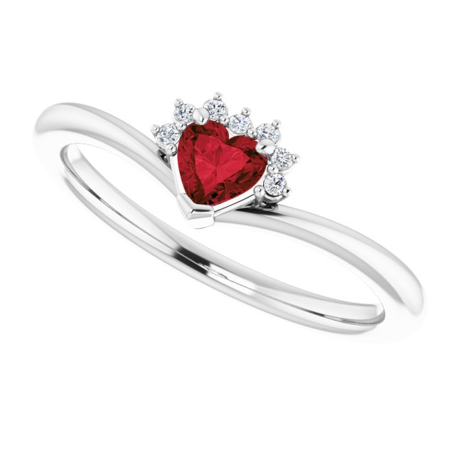 Heart Mozambique Garnet & Diamond Ring in Gold and Platinum