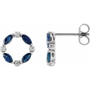 Blue Sapphire & Diamond Marquise Stud Earrings in Gold and Platinum