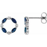 Blue Sapphire & Diamond Marquise Stud Earrings in Gold and Platinum
