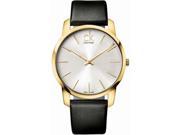 Calvin Klein Men's Watch – Gold-Plated Case, Silver Dial & Black Leather Strap