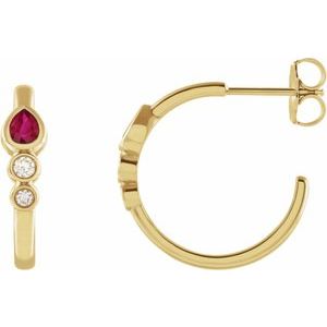 Ruby & Diamond Pear Bezel-Set Hoop Earrings in Gold and Platinum