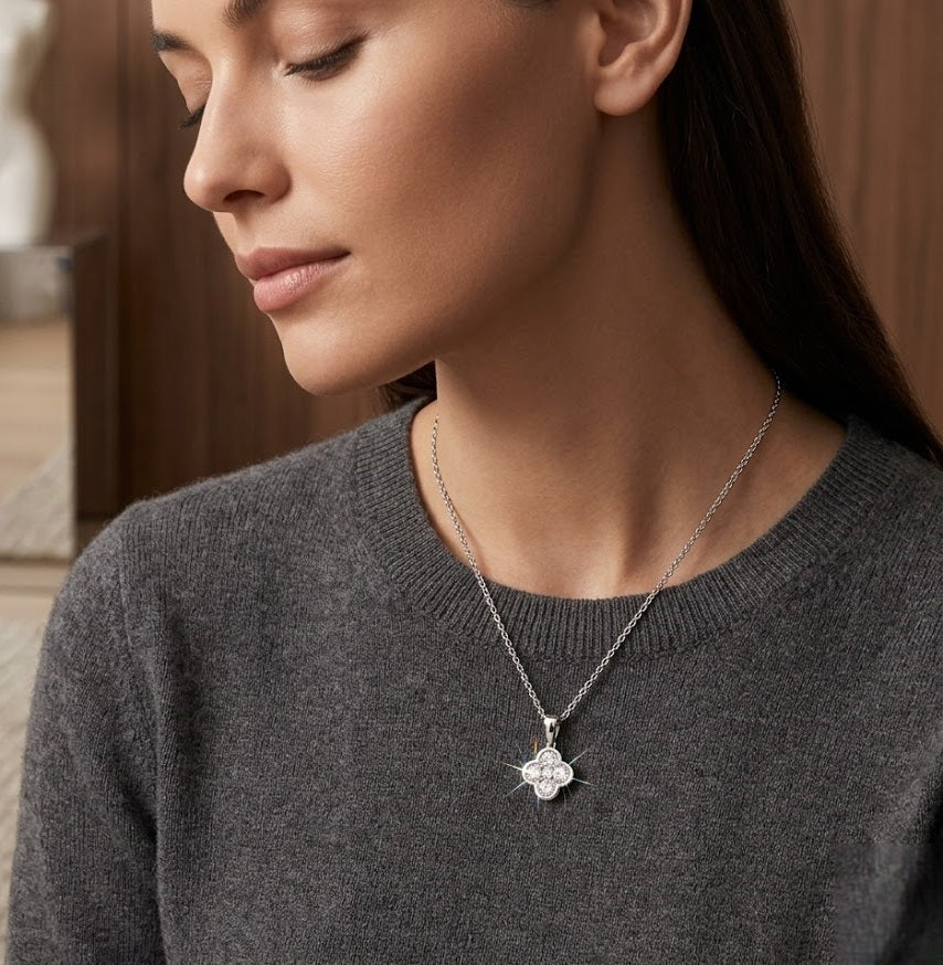 Diamond Flower Pendant Necklace in Gold Without Chain