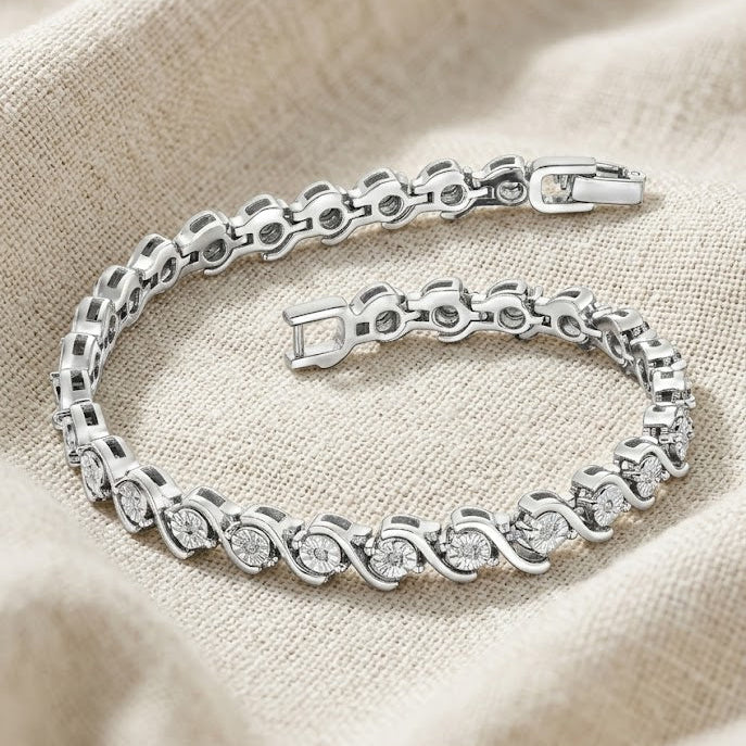 0.19ct Diamond and Silver Twist Bracelet