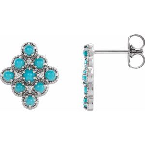Turquoise & Diamond Round Geometric Stud Earrings in Gold and Platinum
