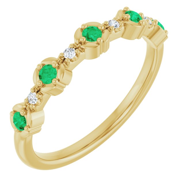Round Emerald Stackable Ring with Diamond Accents in Gold