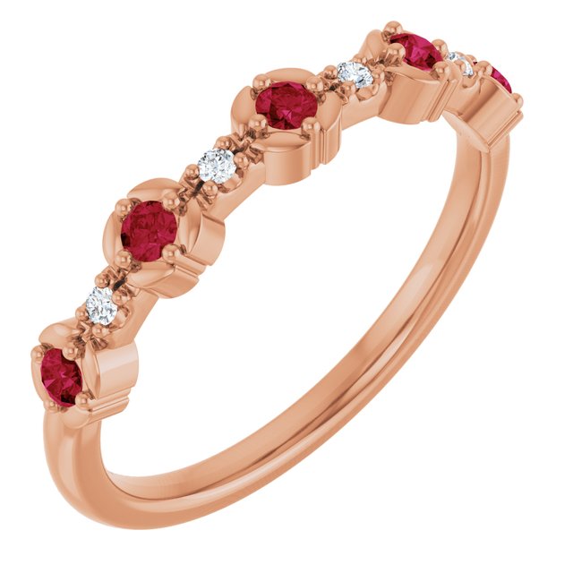 Round Ruby Stackable Ring with Diamond Accents in Gold