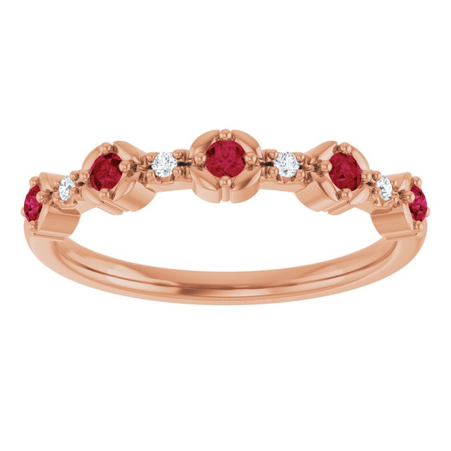 Round Ruby Stackable Ring with Diamond Accents in Gold