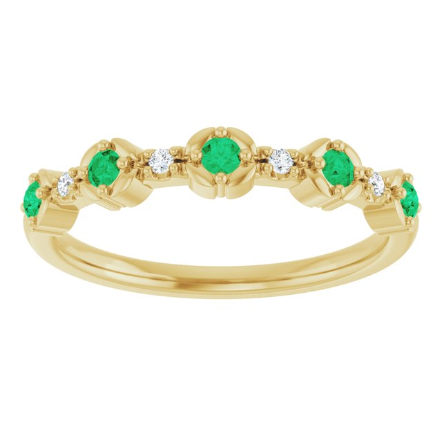 Round Emerald Stackable Ring with Diamond Accents in Gold