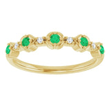 Round Emerald Stackable Ring with Diamond Accents in Gold