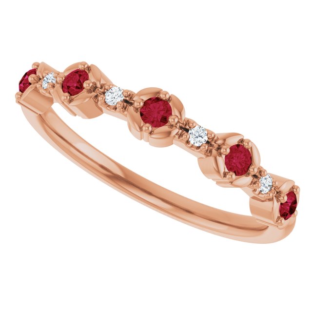 Round Ruby Stackable Ring with Diamond Accents in Gold