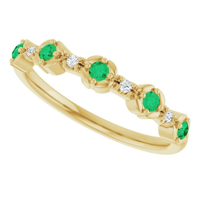 Round Emerald Stackable Ring with Diamond Accents in Gold