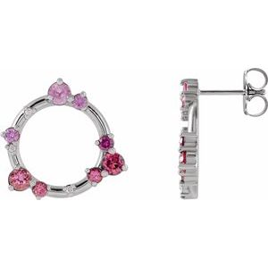 Pink Multi-Gemstone & Diamond Round Stud Earrings in Gold and Platinum