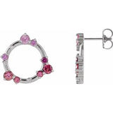 Pink Multi-Gemstone & Diamond Round Stud Earrings in Gold and Platinum