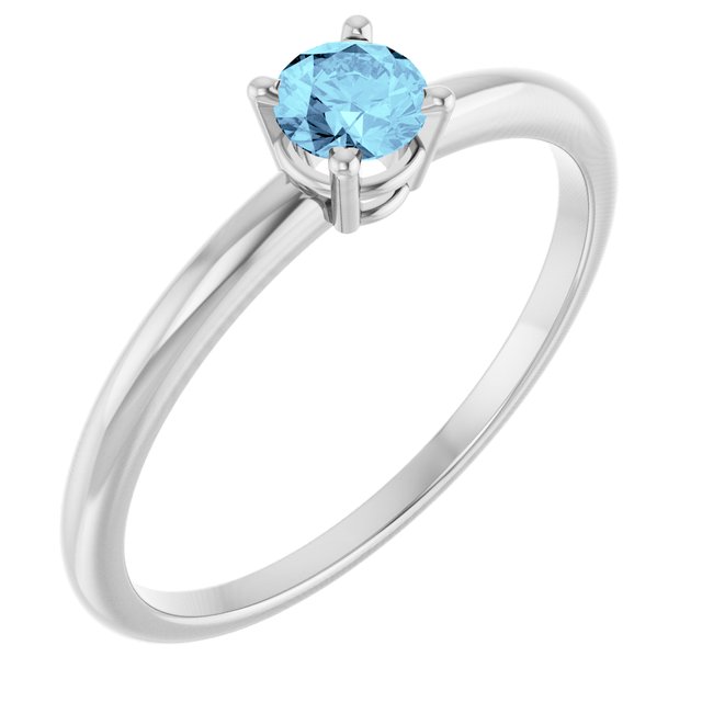 Round Aquamarine Solitaire Ring in Platinum