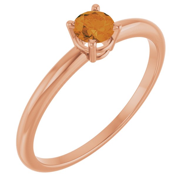 Round Citrine Solitaire Ring in Rose Gold