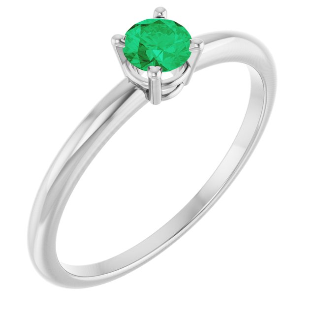Round Lab-Grown Emerald Solitaire Ring in White Gold