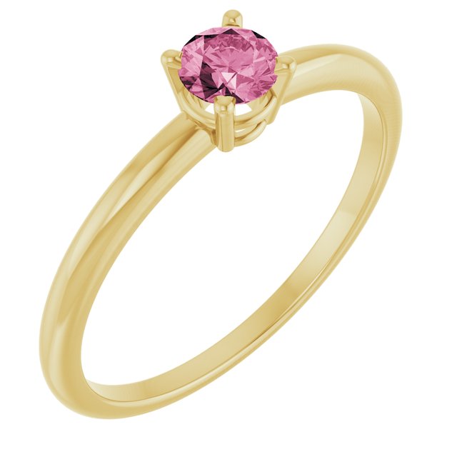 Round Pink Tourmaline Solitaire Ring in Yellow Gold