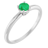 Round Emerald Solitaire Ring in White Gold
