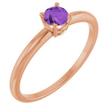 Round Amethyst Solitaire Ring in Rose Gold
