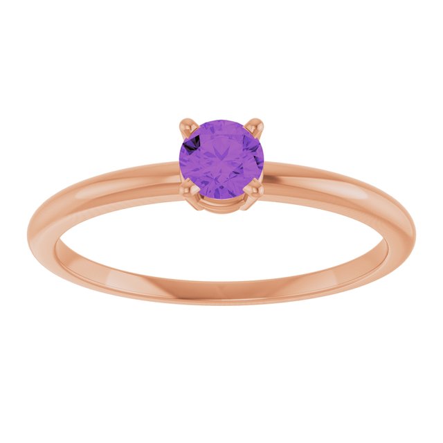 Round Amethyst Solitaire Ring in Rose Gold