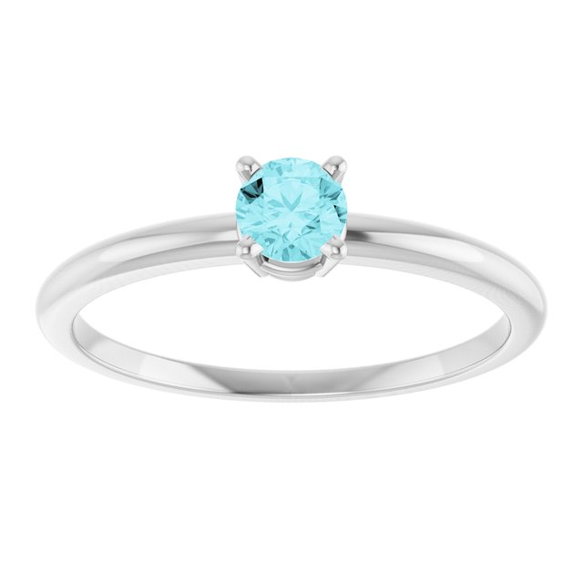 Round Blue Zircon Solitaire Ring in White Gold