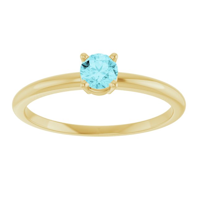 Round Blue Zircon Solitaire Ring in Yellow Gold