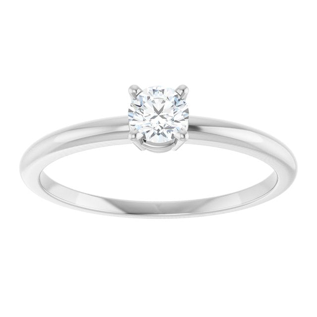 Round White Sapphire Solitaire Ring in White Gold