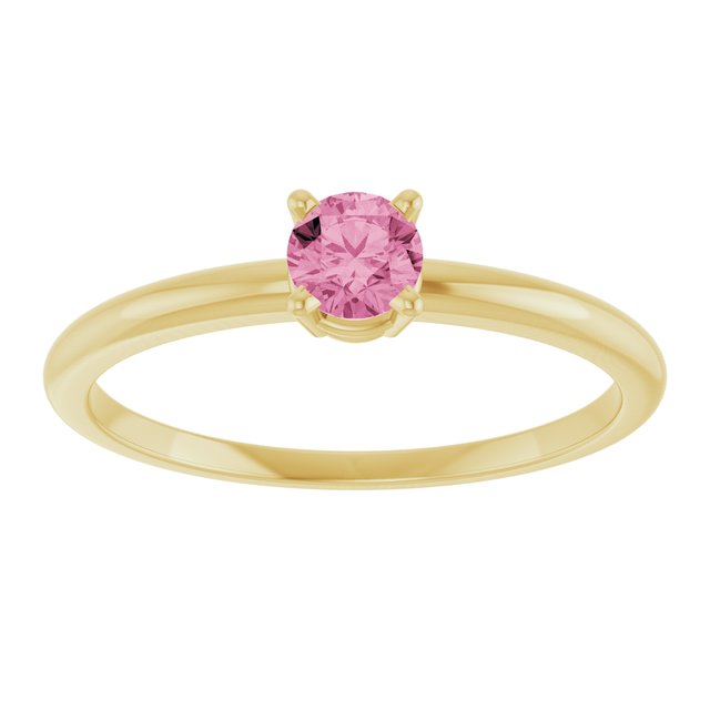 Round Pink Tourmaline Solitaire Ring in Yellow Gold