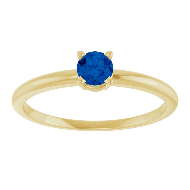 Round Lab-Grown Blue Sapphire Youth Ring in Gold